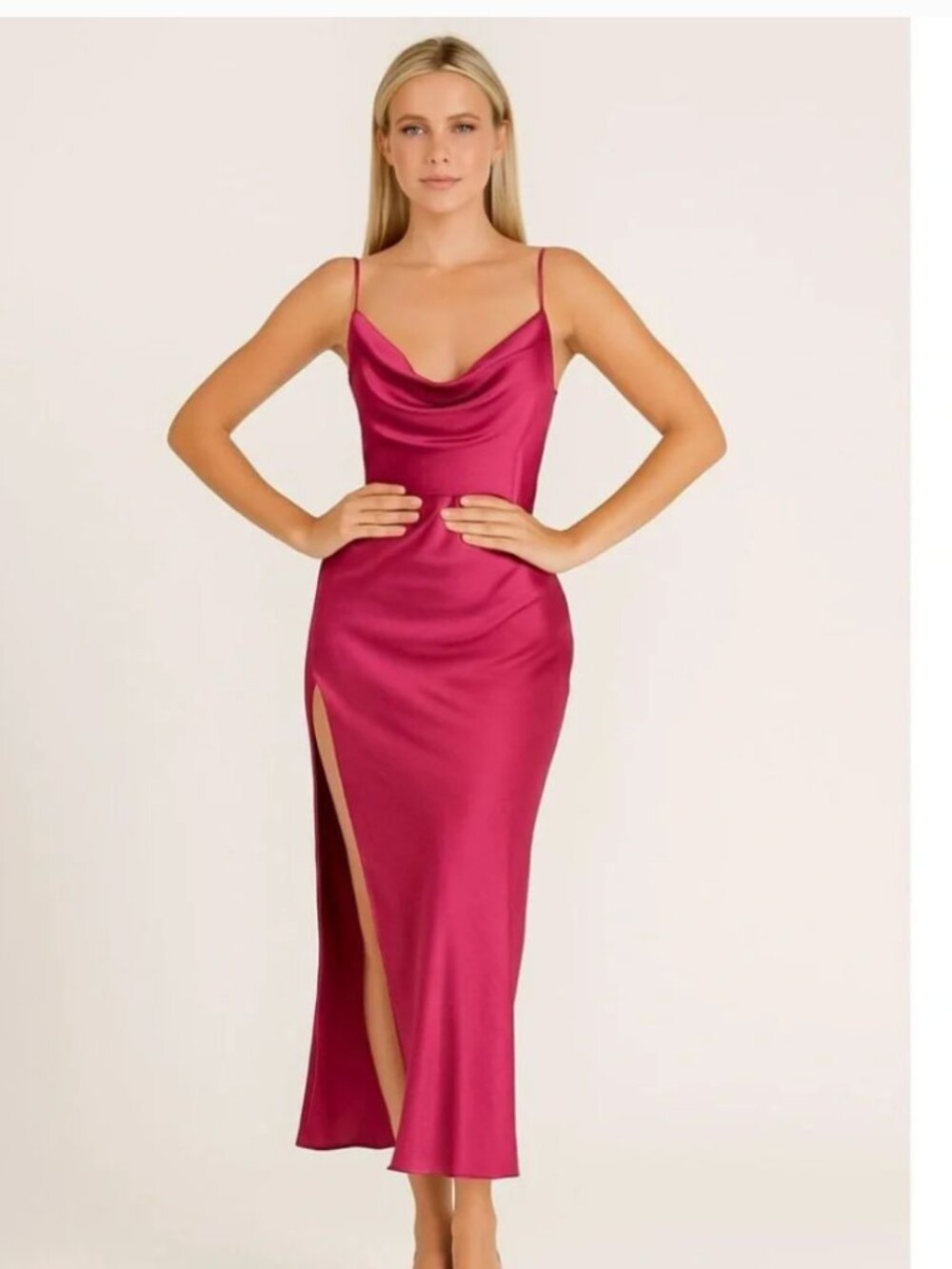 NWT Lionness W4 Satin Cowl Neck Slip Dress in Fuchsia